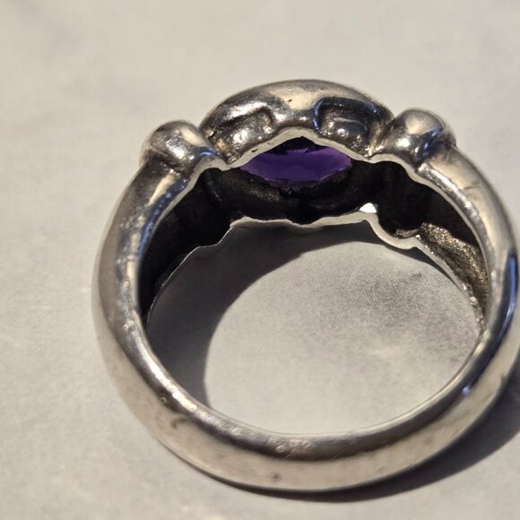 Chunky Sterling Silver 925 Amethyst Fancy Ring - Picture 5 of 6